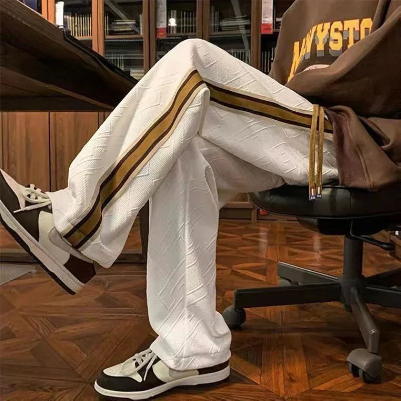 Man Sweat Pants Wide Leg Trousers Stripe Straight Men's Sweatpants Sport Athletic Track Tracksuit Bottoms Harajuku Trend Popular