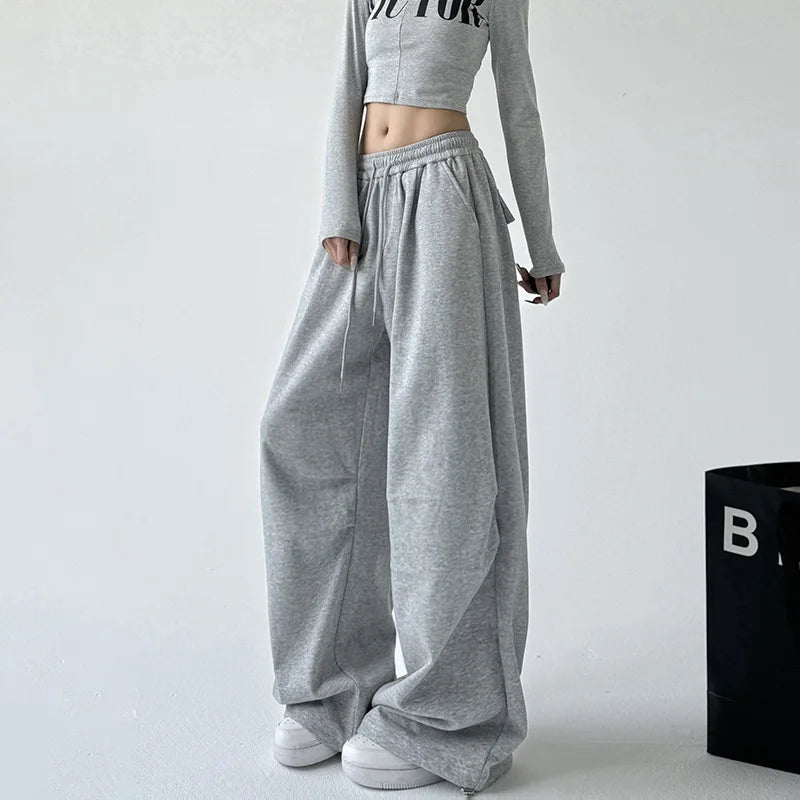 Gray Sweatpants for Women Spring and Autumn 2026 New High-waisted Straight Loose Casual Sweatpants Workwear Wide-leg Pants