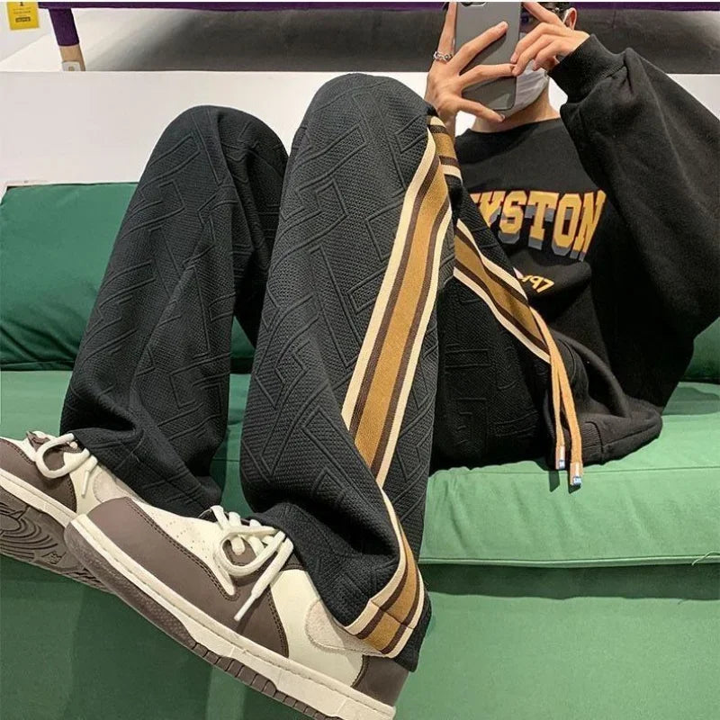 Man Sweat Pants Wide Leg Trousers Stripe Straight Men's Sweatpants Sport Athletic Track Tracksuit Bottoms Harajuku Trend Popular