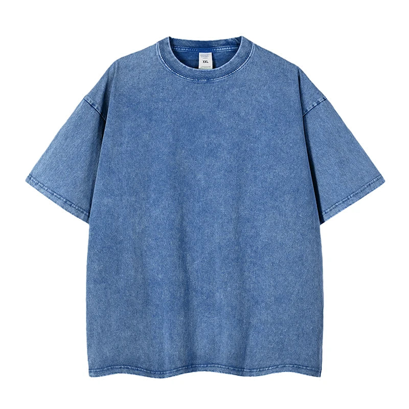 T-shirt for Men Cotton Loose O-Neck Solid Color Men's Casual Vintage Short Sleeve Tees Tops Hip Hop Streetwear Washed Tshirts