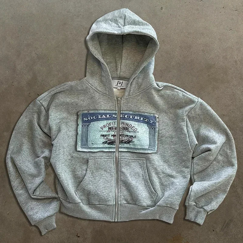 Y2K Retro Print Zip Hoodie