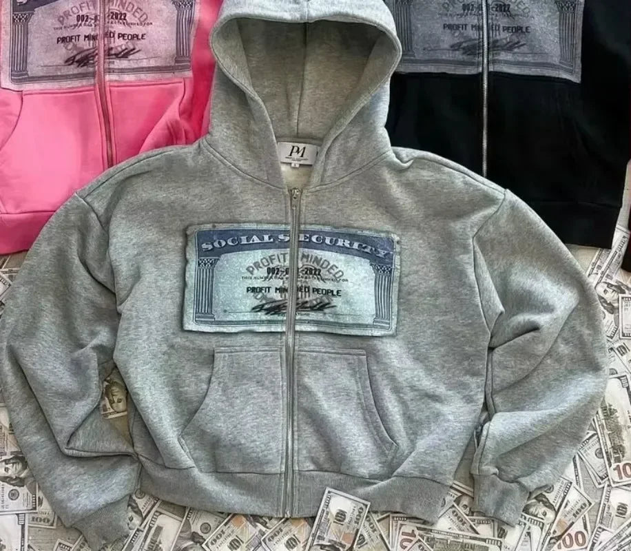 Y2K Retro Print Zip Hoodie