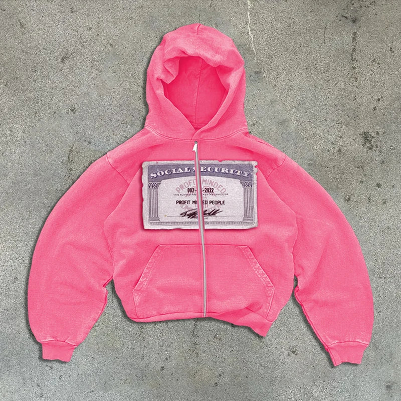 Y2K Retro Print Zip Hoodie