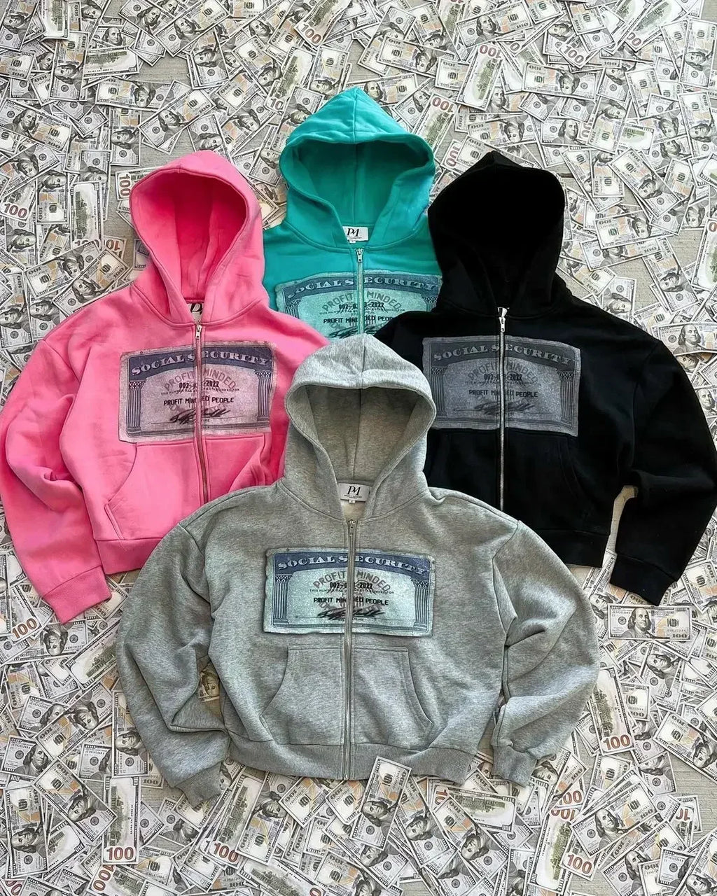 Y2K Retro Print Zip Hoodie