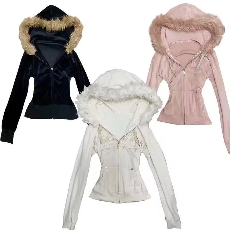Punk Fur Collar Zip Hoodie