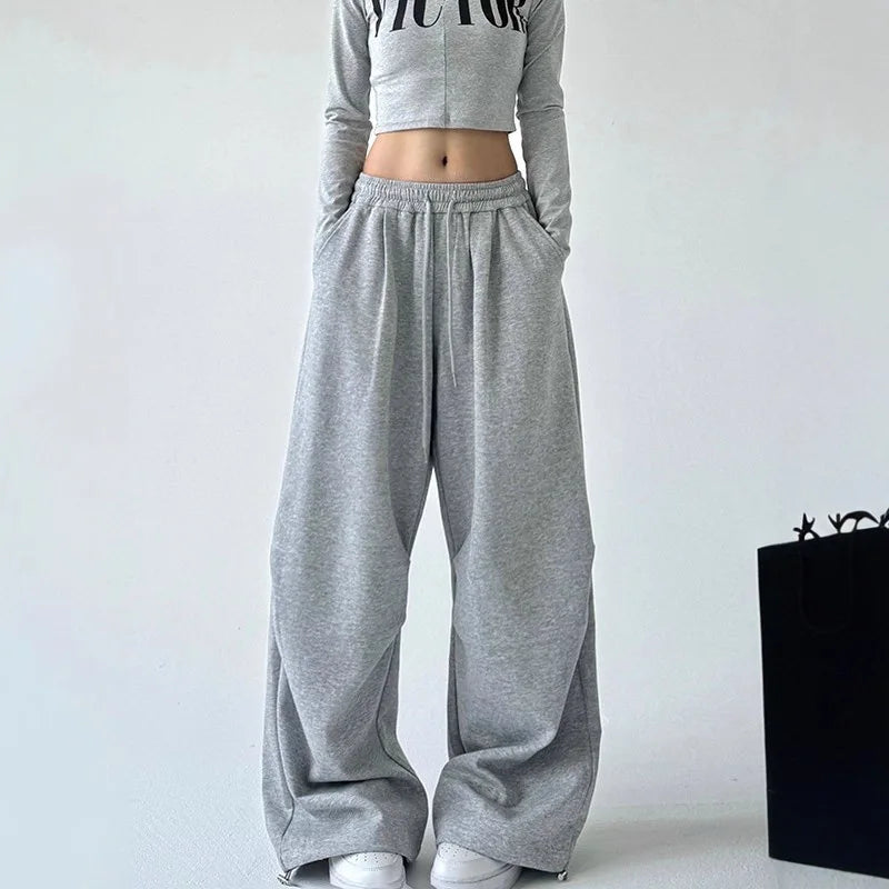 Gray Sweatpants for Women Spring and Autumn 2026 New High-waisted Straight Loose Casual Sweatpants Workwear Wide-leg Pants
