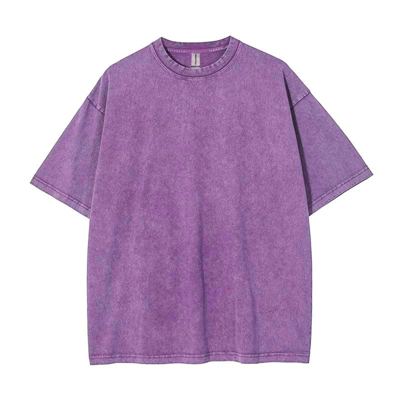 T-shirt for Men Cotton Loose O-Neck Solid Color Men's Casual Vintage Short Sleeve Tees Tops Hip Hop Streetwear Washed Tshirts