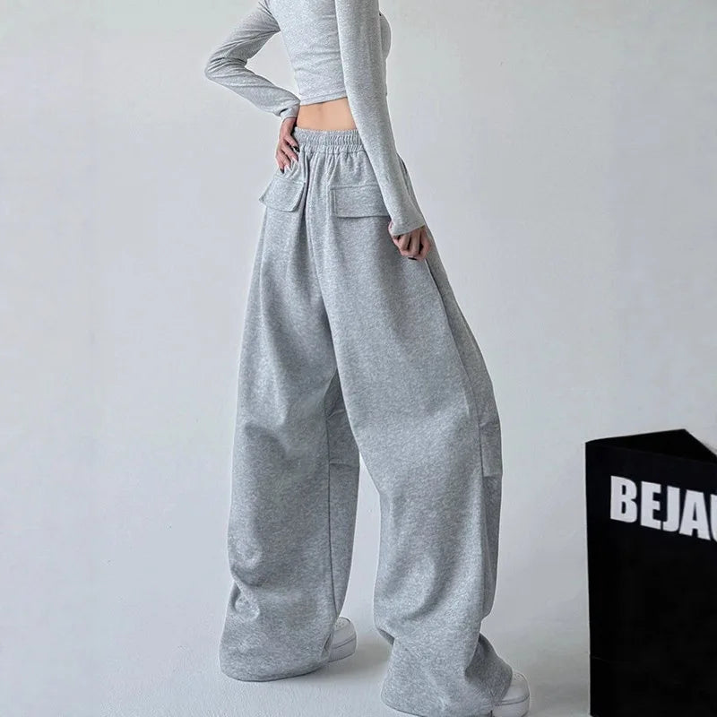 Gray Sweatpants for Women Spring and Autumn 2026 New High-waisted Straight Loose Casual Sweatpants Workwear Wide-leg Pants