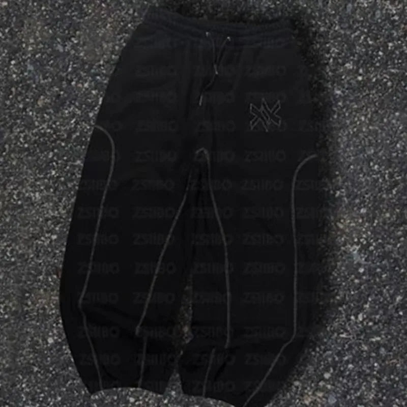 American Y2K Casual Zipper Hoodie Sweatpant Two Piece Set HipHop Oversized Embroidery Sweatshirts Men Women Casual Pants