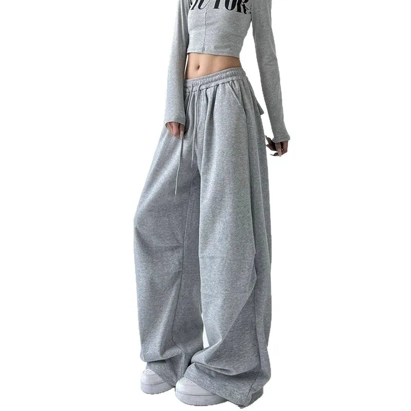 Gray Sweatpants for Women Spring and Autumn 2026 New High-waisted Straight Loose Casual Sweatpants Workwear Wide-leg Pants
