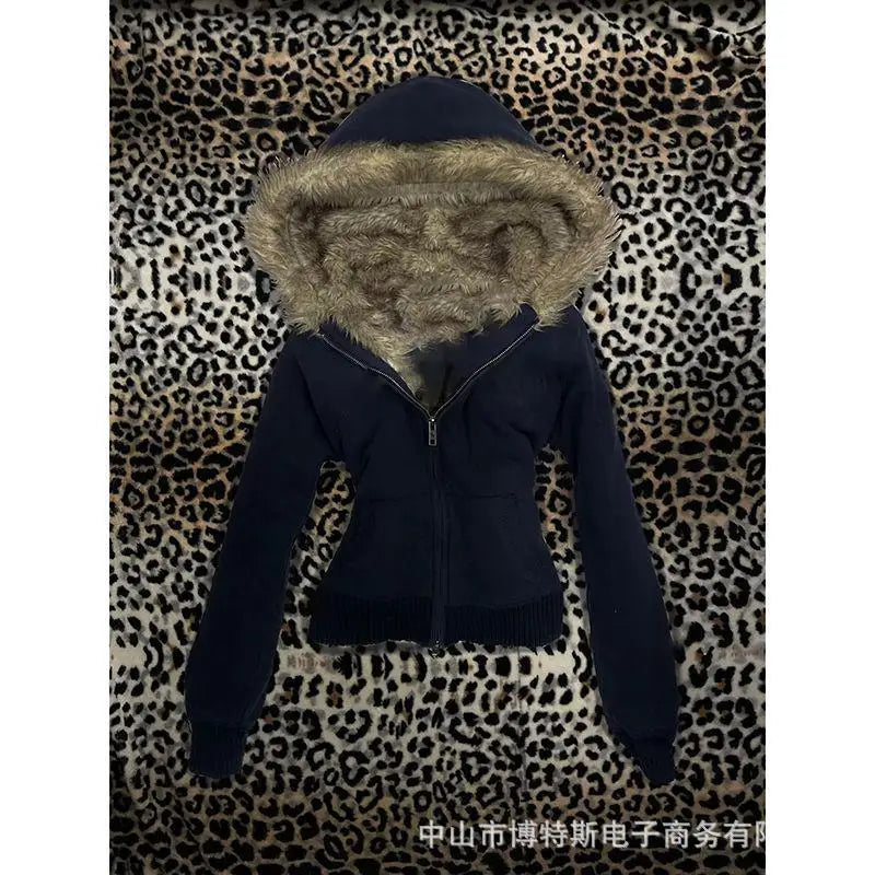 Punk Fur Collar Zip Hoodie