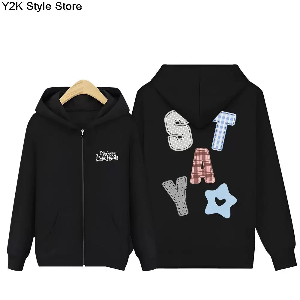 STAY Letter Print Zip Hoodie