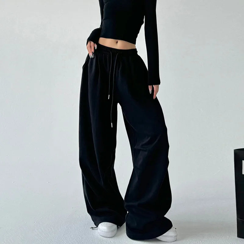 Gray Sweatpants for Women Spring and Autumn 2026 New High-waisted Straight Loose Casual Sweatpants Workwear Wide-leg Pants