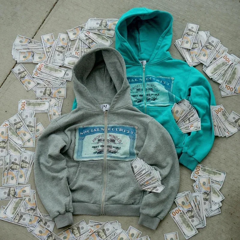 Y2K Retro Print Zip Hoodie